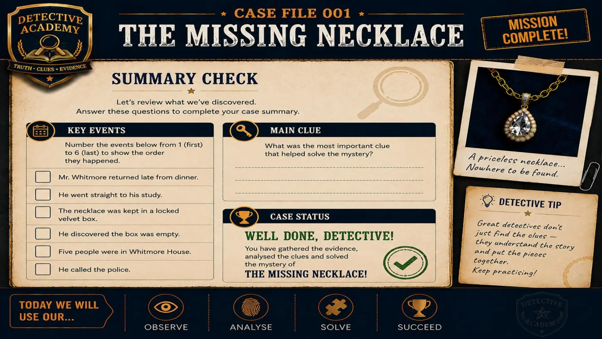 Detective Academy - Case File 001: The Missing Necklace