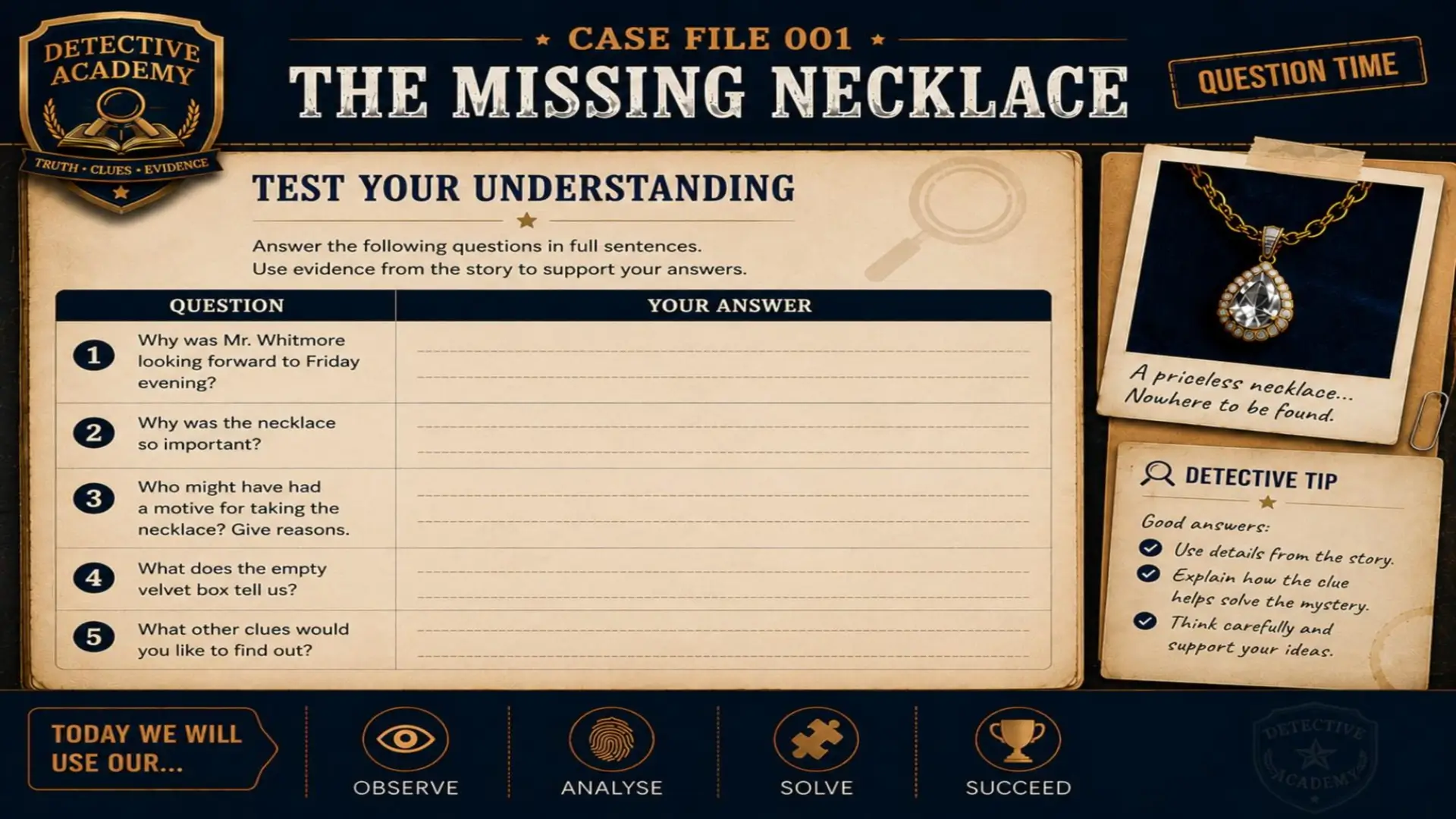 Detective Academy - Case File 001: The Missing Necklace